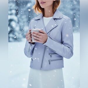 Michael kors 💯 lambskin lavender moto style Leather Jacket with silver hardware